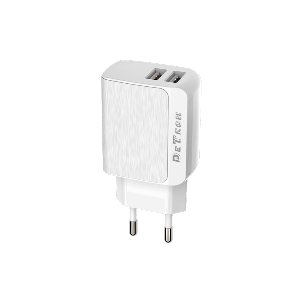 DeTech DE-09,Network charger 5V/2.4A, 220V, 2 x USB, White - 14139