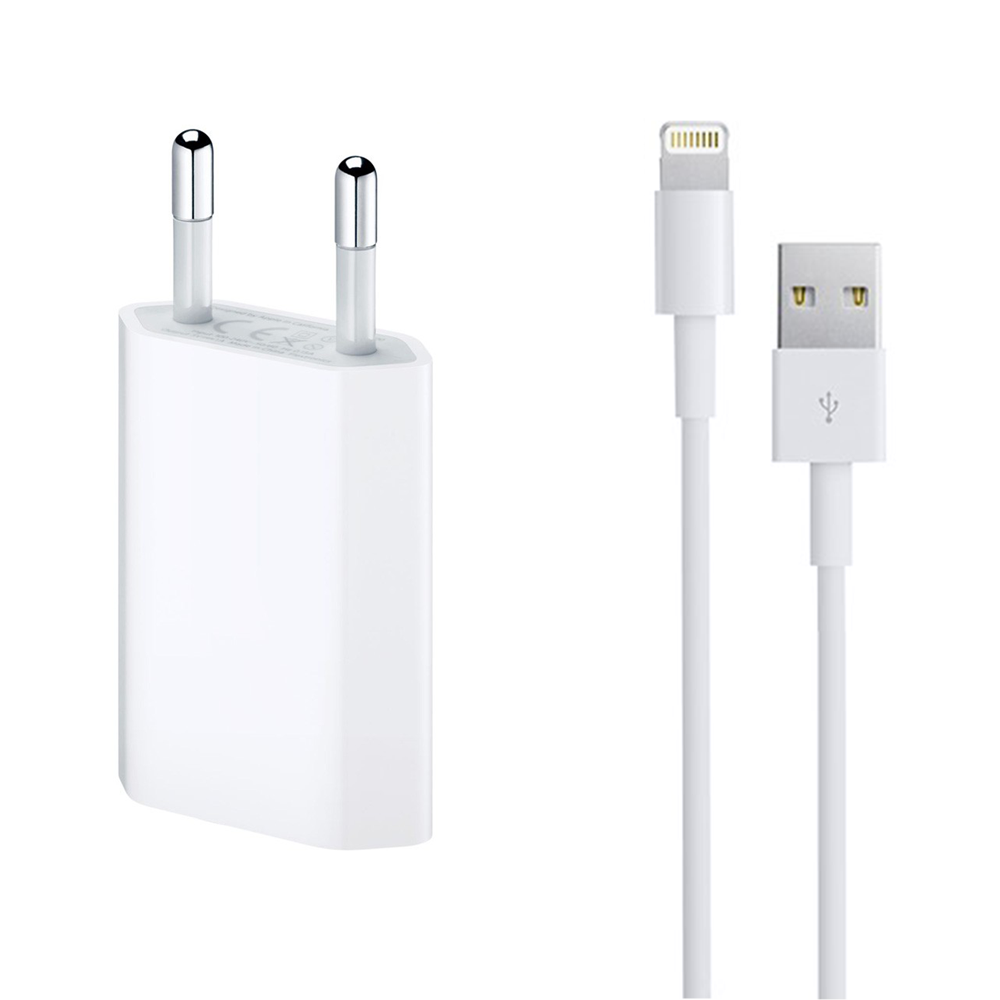 OEM Network charger,5V / 1A 220V, + Cable for iPhone 5/6/7,1.0m, White - 14853