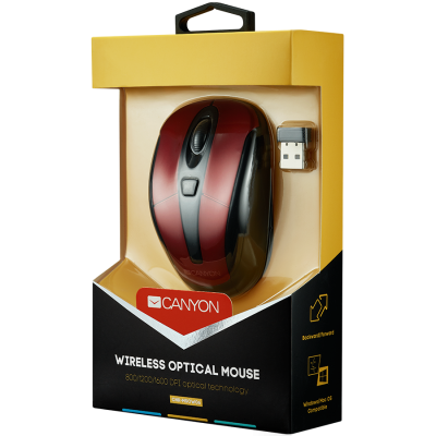 CANYON CNR-MSOW06R 2.4GHz wireless optical mouse with 6 buttons, DPI 800/1200/1600, Red