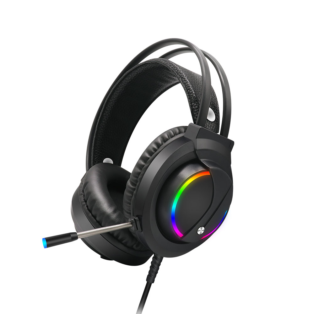 Moveteck CT019,Headphones For PC, Backlit, Microphone, USB + 3.5mm, Black - 20516