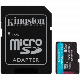 Kingston SDCG4/64GB microSDXC Canvas Go Plus Gen4 200MB/s A2 U3 V30 Card + Adapter
