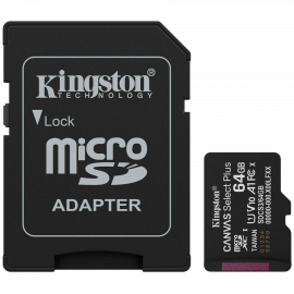 Kingston SDCS3/64GB 64GB microSDXC Canvas Select Plus Gen3 100MB/s A1 Card + Adapter