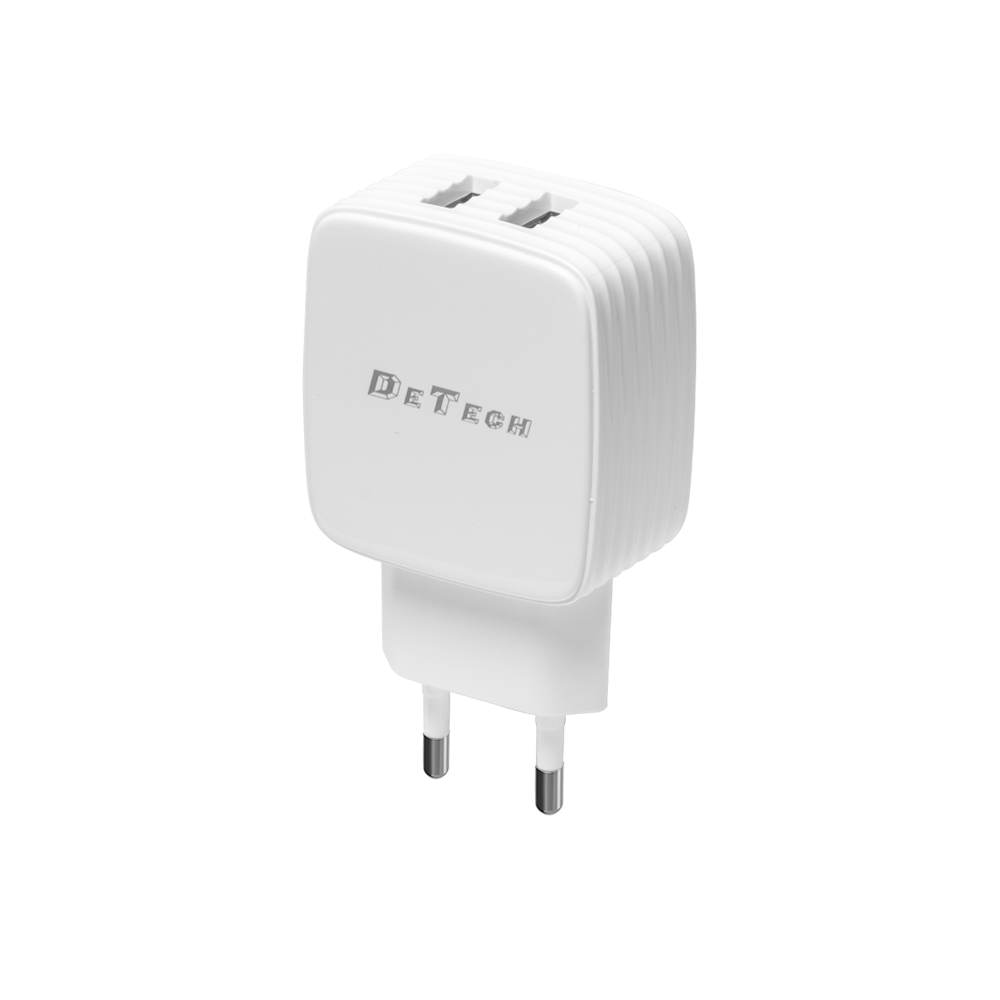 DeTech DE-33,Network charger 5V/2.4A, 220V, 2 x USB, White - 40099