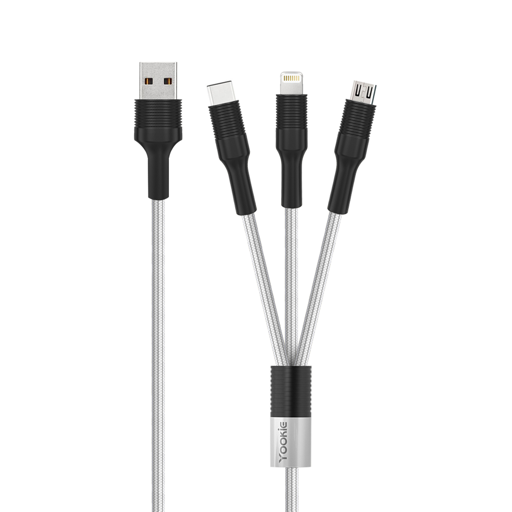 Yookie CB13,Charging cable 3in1, Micro USB, Lightning, Type-C, 1.0m, Black - 40153