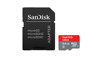 SANDISK 64GB microSDHC Card with Adapter SDSQQNR-064G-GN6IA