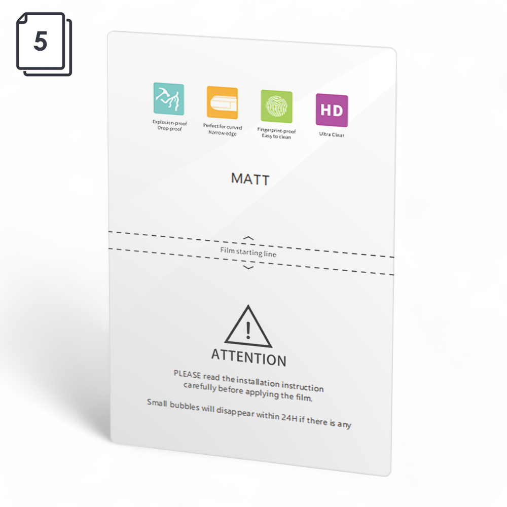 OEM Protective film sheet Hydrogel, 5pcs, For plotter, TPU, Matte, 140um, 120x180mm - 52735