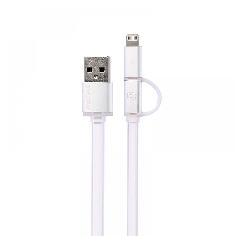 Remax Aurora,Data cable, 2 in 1,  Micro USB / iPhone 5/6/7 Lightning, White - 14431 