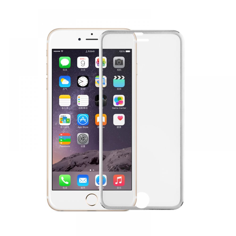 OEM Glass protector Tempered Glass for iPhone 6/6S, 0.3mm, With metal strip, Silver-52202