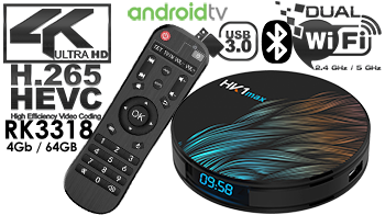 HK1 Max 4K TV Box RK3318 4GB RAM 64GB ROM DUAL WIFI bluetooth 4.0 Android 9.0 