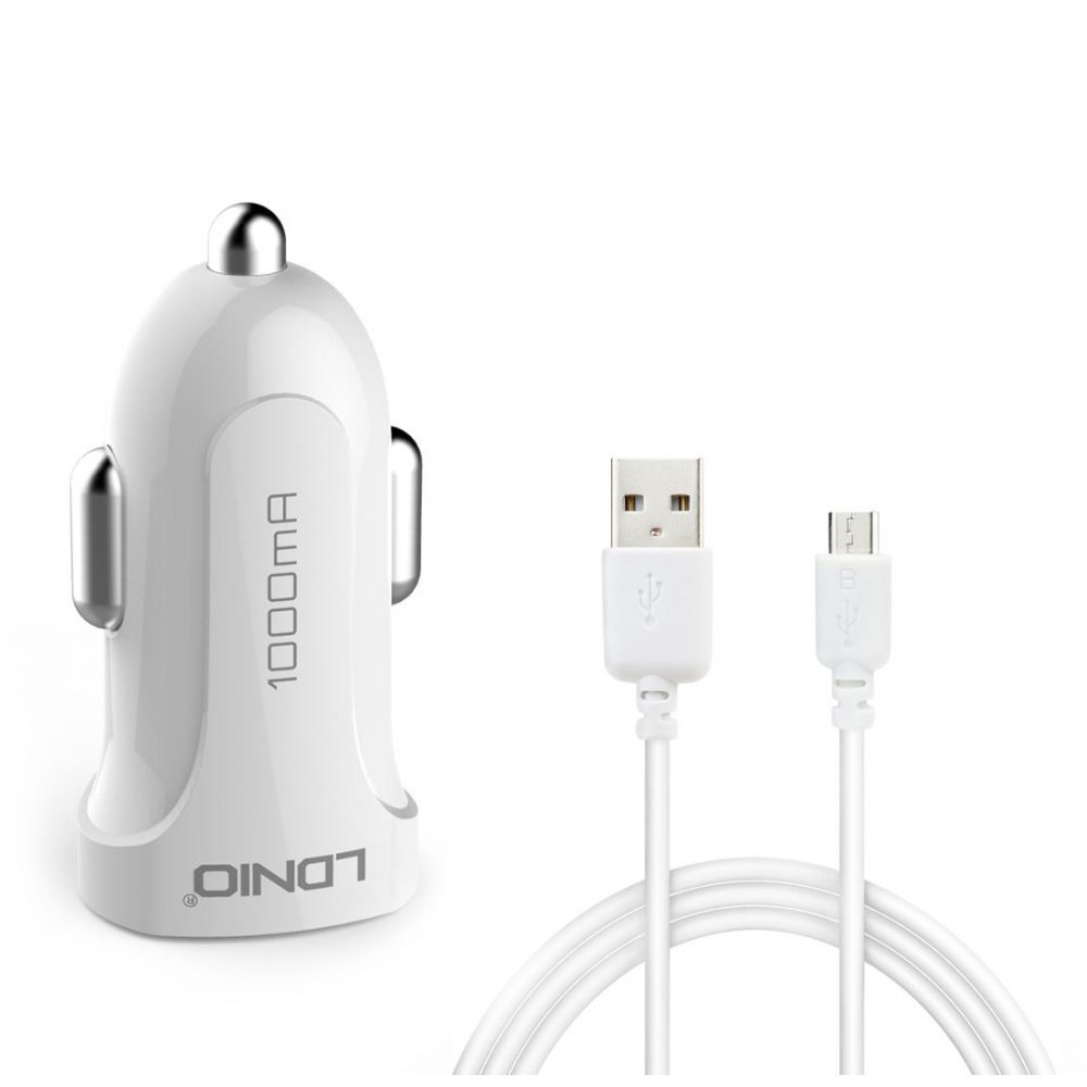 LDNIO DL-C17,5V/1A,Car socket charger Universal,2xUSB,With Micro USB cable,White-14377