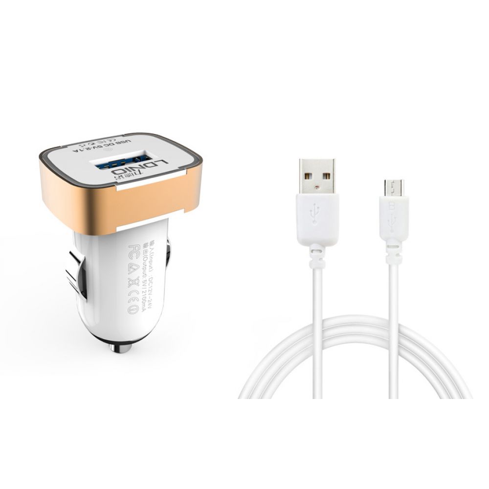LDNIO DL-C211,5V/2.1A,Car socket charger Universal,1xUSB,With Micro USB cable,White,Black-14384