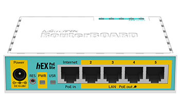MikroTik RB750UPR2 hEX Swith-Router PoE lite, 650 MHz, 64 MB, 5xFE, PoE out, USB 2.0,