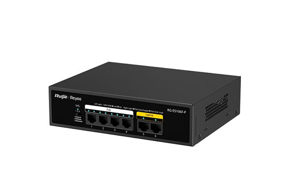 Ruijie RG-ES106F-P Switch 6x10/100M, 4 x PoE+, 54W, unmanaged, set.