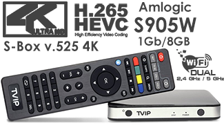 TVIP S-Box v.525 4K UHD Multimedia IPTV HEVC Stalker Streaming Player 5Ghz Wlan
