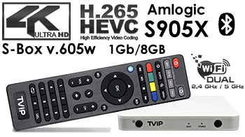 TVIP S-Box v.605 WHITE Edition IPTV 4K HEVC HD Multimedia Stalker Streamer 5Ghz Wlan