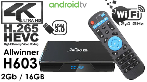 X96H Android 9.0 TV Box Allwinner H603 2GB RAM 16GB ROM 2.4G WIFI 4K 6K USB3.0 