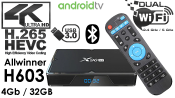 X96H Android 9 TV Box Allwinner H603 4GB RAM 32GB ROM 2,4/5G WIFI bluetooth 4.1 4K 6K