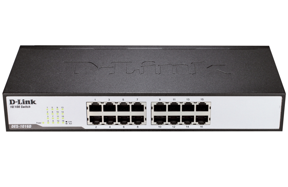 D-Link DES-1016D 16-Port 10/100Mbps Fast Ethernet Unmanaged Switch, rack mountable