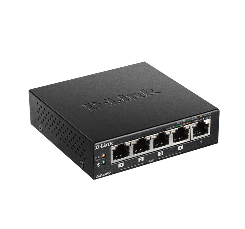 D-Link DGS-1005P 5-Port Desktop Gigabit PoE+ Switch