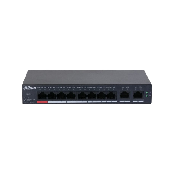 Dahua CS4010-8ET2GT-110 10-Port Cloud Managed PoE Switch, 8× Fast Ethernet PoE, 2× Gigabit Uplink, 1