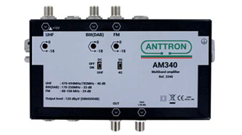 ANTTRON AM340 Multiband amplifier - 3 inputs FM:22dB - BIII(DAB):.33dB 