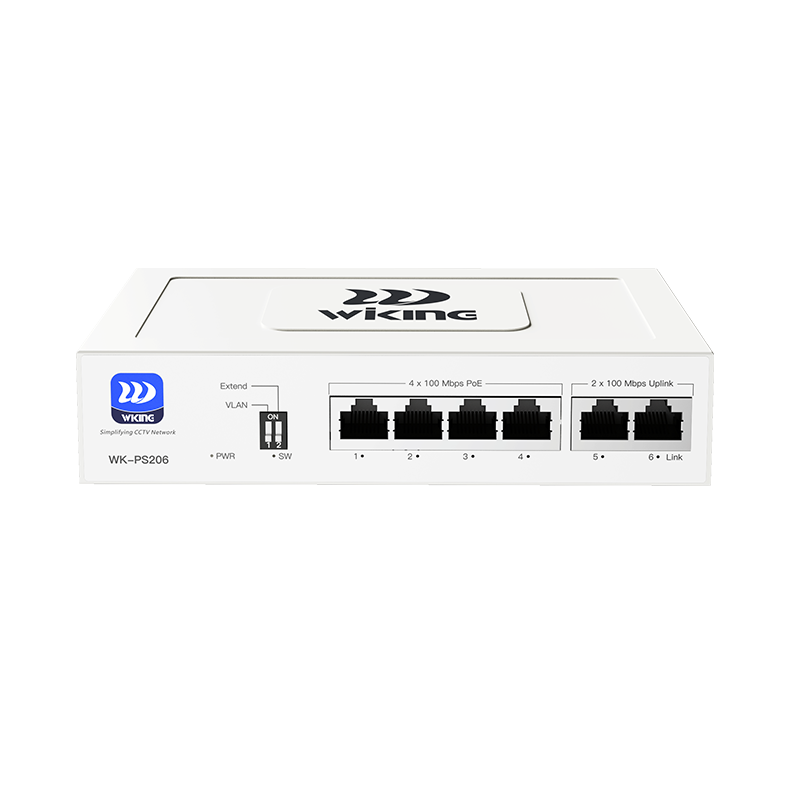Wi-Tek WK-PS206 6-port PoE network switch 4 x 10/100Mbps Fast Ethernet ports + 2 x  10/100Mbps Uplin