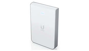 UBIQUITI U6-IW In-Wall. Wall-mounted WiFi 6 access point with a built-in PoE switch.