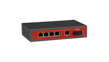 WI-TEK WI-PS105F 5xEthernet, 4xPoE 802.3af/at, 1x SC Fiber, Unmanaged, 65W
