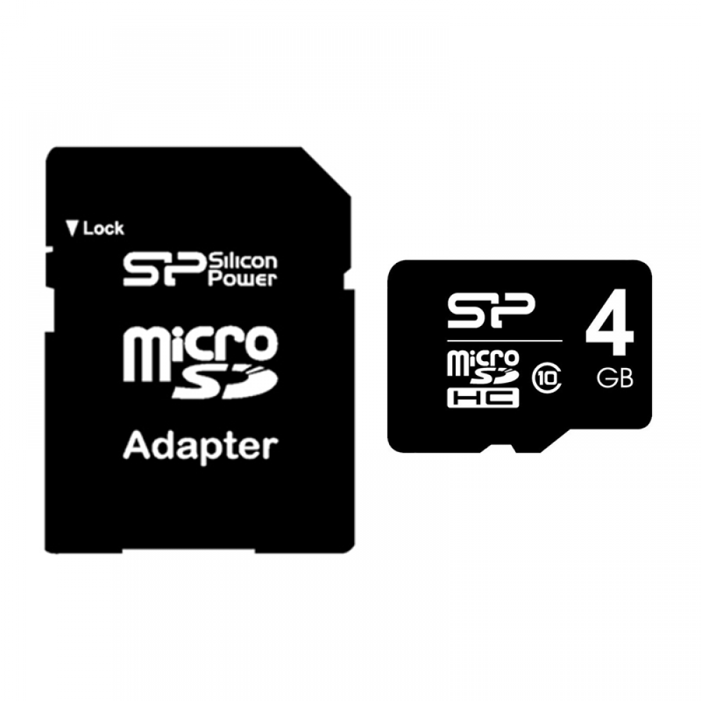 Silicone Powe Micro SDHC Memory card, 4GB, Class 10 + Adapter - 62028
