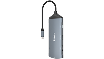 CANYON CNS-TDS15 8 in 1 hub, with 1*HDMI,1*Gigabit Ethernet,1*USB C female:PD3.0 support Dark