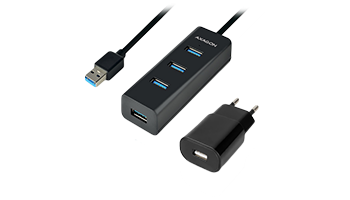AXAGON HUE-S2BP 4x USB3.0 Charging Hub 1.2m Cable, MicroUSB Charging, Incl. AC Adapter