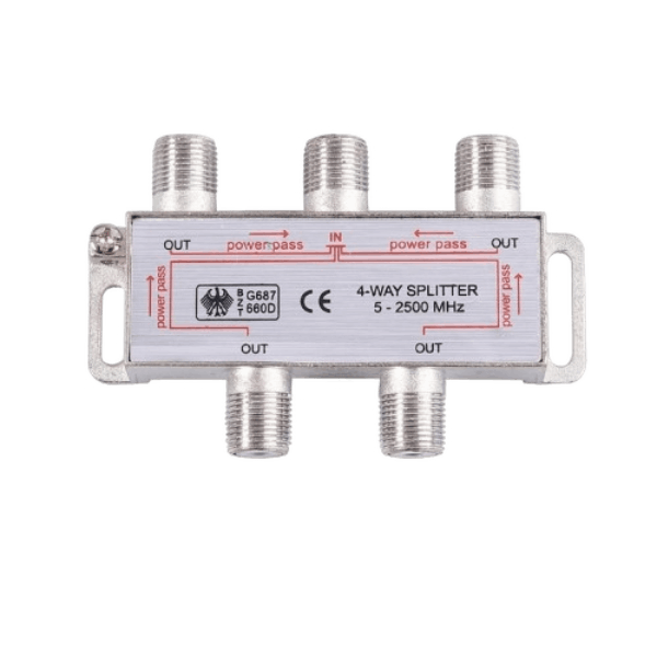 Vector 4-way RF splitter (4x1) up to 2500MHz for TV, satellite, and antenna signal