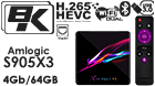 X88 PRO X3 Amlogic S905x3 4GB/64GB 8K Smart TV Box 2.4G+5.8G WiFi Bluetooth 1000Mbps LAN USB3.0 