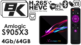 X88 PRO X3 Amlogic S905x3 4GB/64GB 8K Smart TV Box 2.4G+5.8G WiFi Bluetooth 1000Mbps LAN USB3.0 